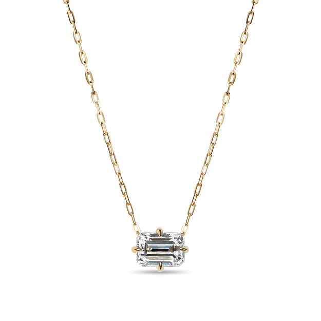 Emerald Cut Diamond Solitaire Pendant Elegant Dainty Necklace Sparkle 4-Prongs Yellow Gold