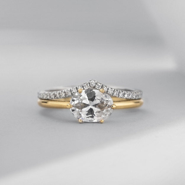 18K Yellow Gold Oona Oval East West Hidden Halo Engagement Ring