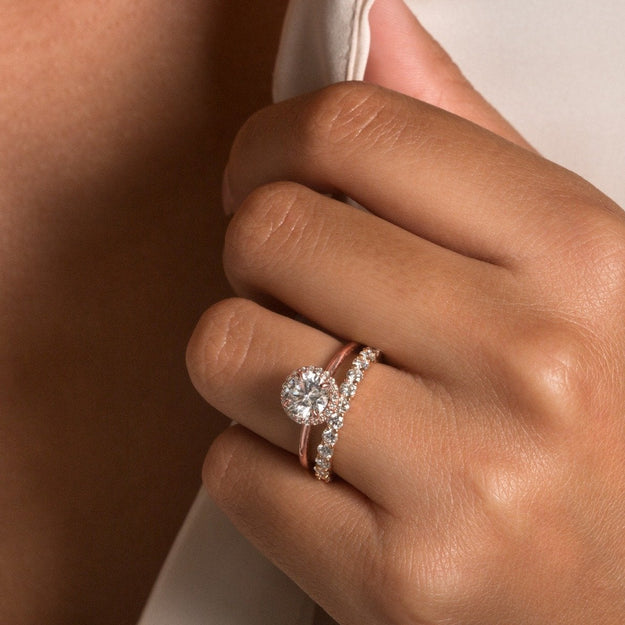 Noémie Halo Pick Your Diamond Shape Engagement Ring Oval Round Emerald Marquise Radiant Pear Cushion Asscher Heart Princess Solitaire quality diamond 18K gold Rose White Yellow Platinum