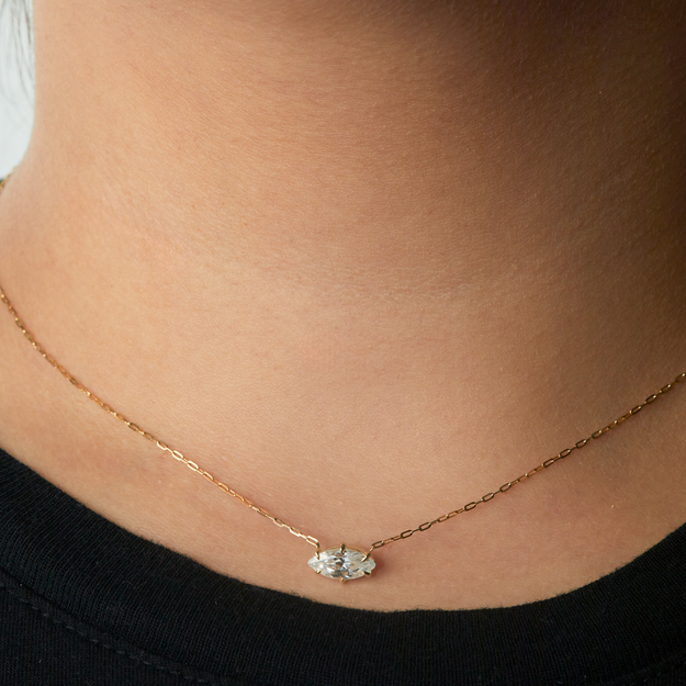 Marquise Cut Diamond Solitaire Pendant - 18K Gold