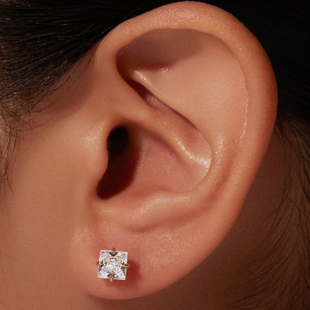 Princess Cut Diamond Studs 18K gold Rose White yellow Platinum quality stone