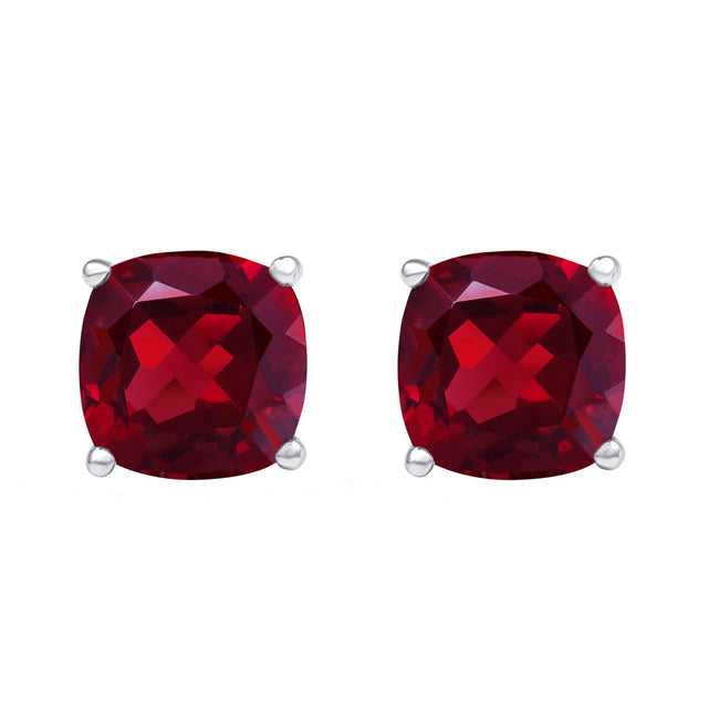 Cushion Ruby Stud Earrings - Sterling Silver