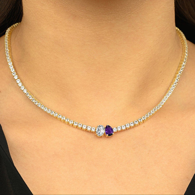 Toi et Moi Birthstone Tennis Necklace (2 Stones)