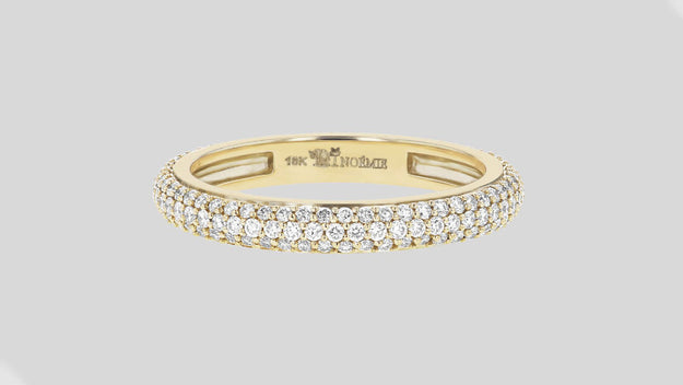 3 Row Pavé White Diamond Band Statement Stackable Wedding Ring VS Clarity 14K 18K gold