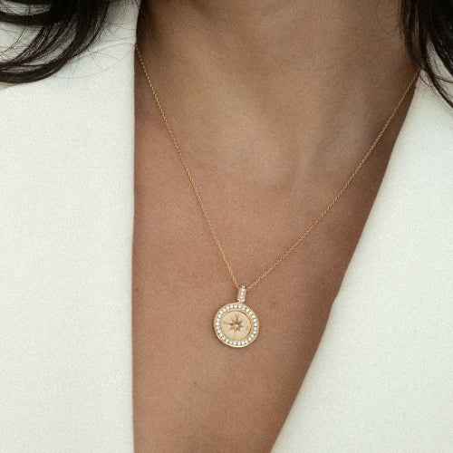 Compass Diamond Pendant Necklace - 18K Gold | VS Clarity
