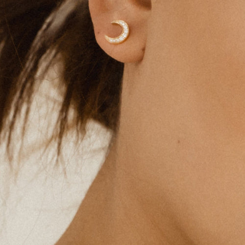 The Crescent Moon Studs VS quality diamond 14K 18K gold rose white yellow