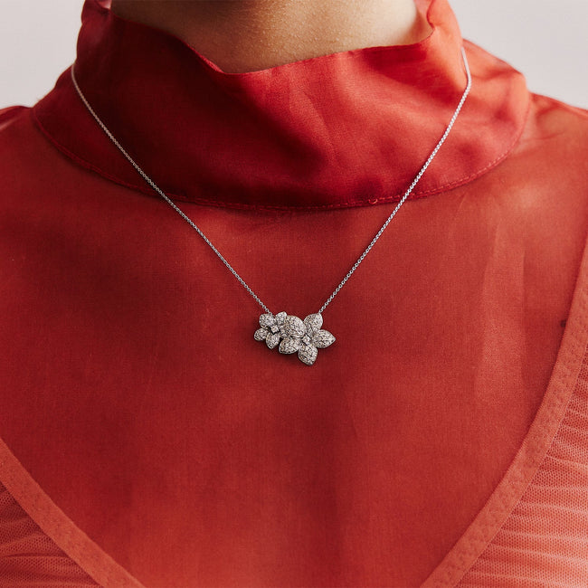 18K Gold Diamond Flower Petal Necklace