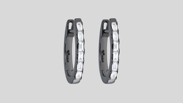 The Huggie Baguette Earrings VS quality diamond 14K 18K gold black rose white yellow