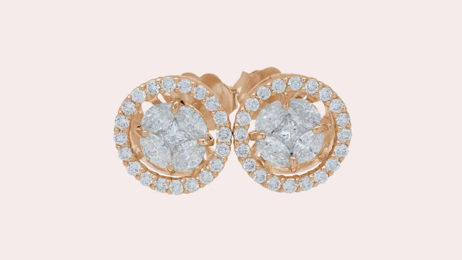 Rumba Dancing Diamond Stud Earrings - 18K Gold | VS Clarity