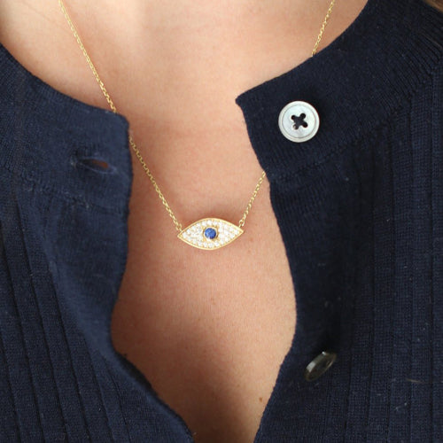 Evil eye diamond necklace worn