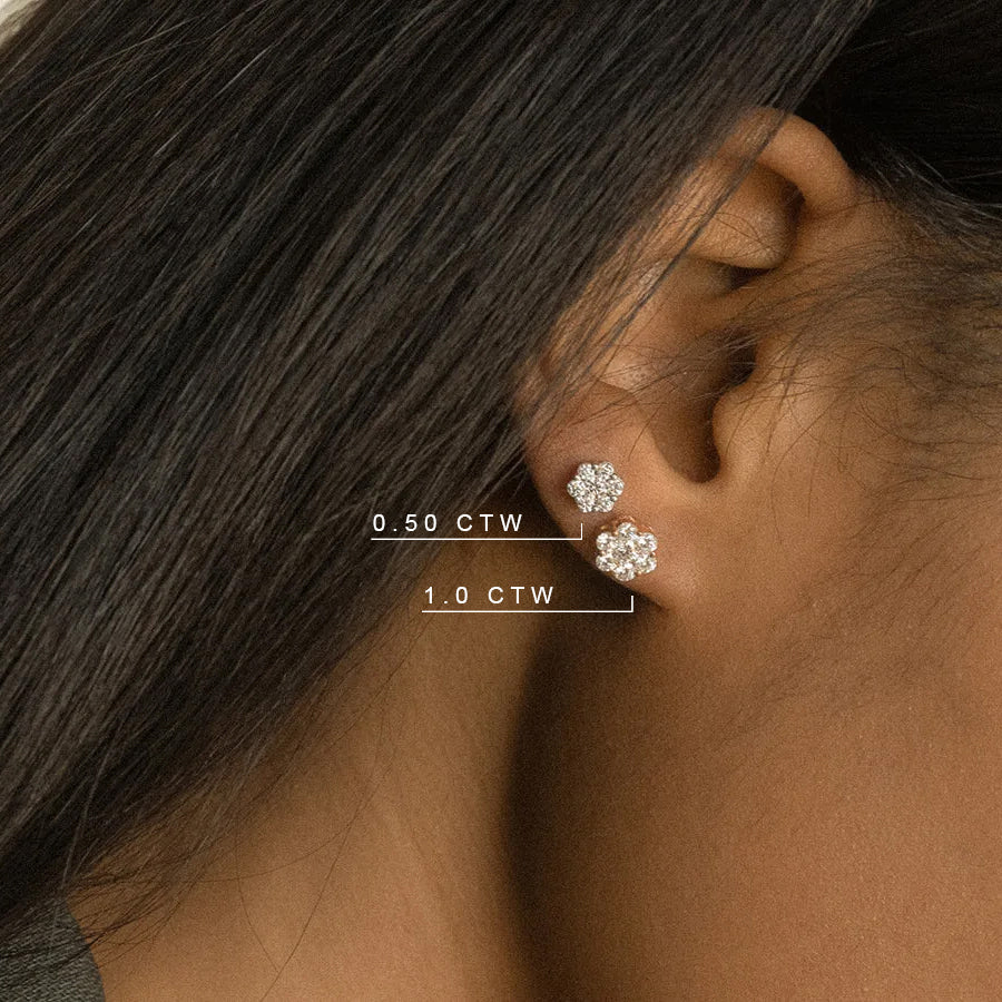 Diamond Flower Earrings, 18K Gold Stud Earrings