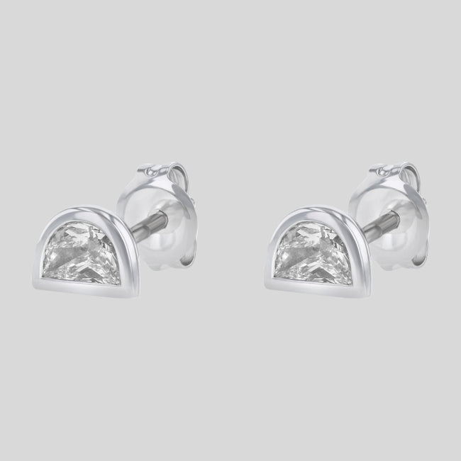 Half Cut Moon Diamond Studs - 18K Gold | VS Clarity