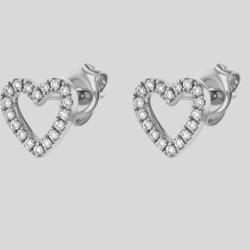 Diamond Open Heart Earring Stud Love Gift Valentine Dainty Elegant White Gold VS quality diamond 14K 18K dianond