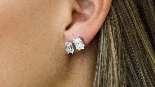Composite Emerald Cut Studs - 18K Gold | VS Clarity