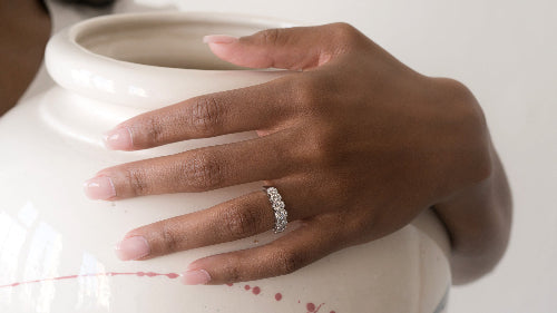Round Diamond Halo Half Band Ring - Lab Grown Diamonds | VS Clarity